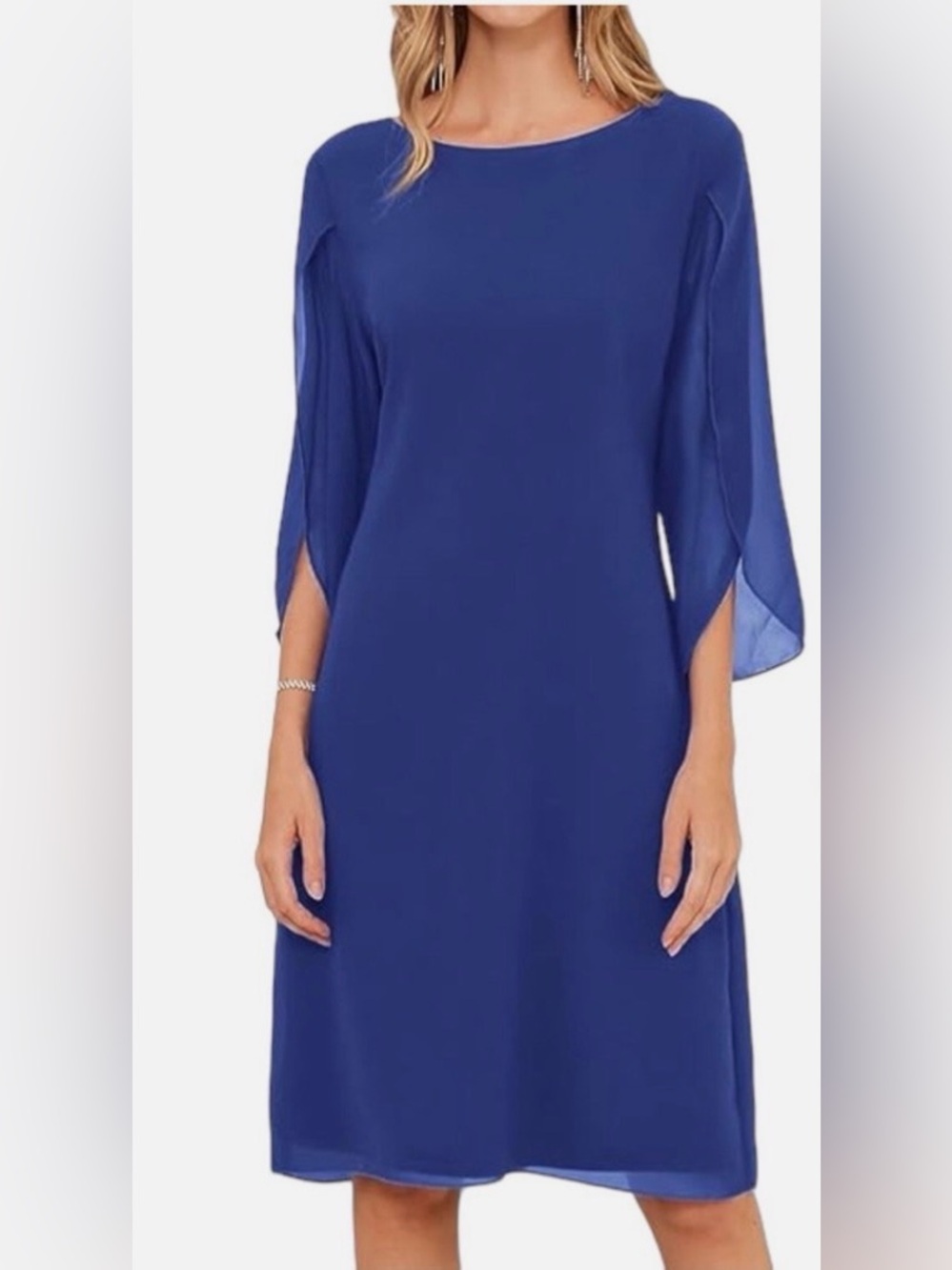 MSK Elegant Bright Blue Chiffon Shift Dress